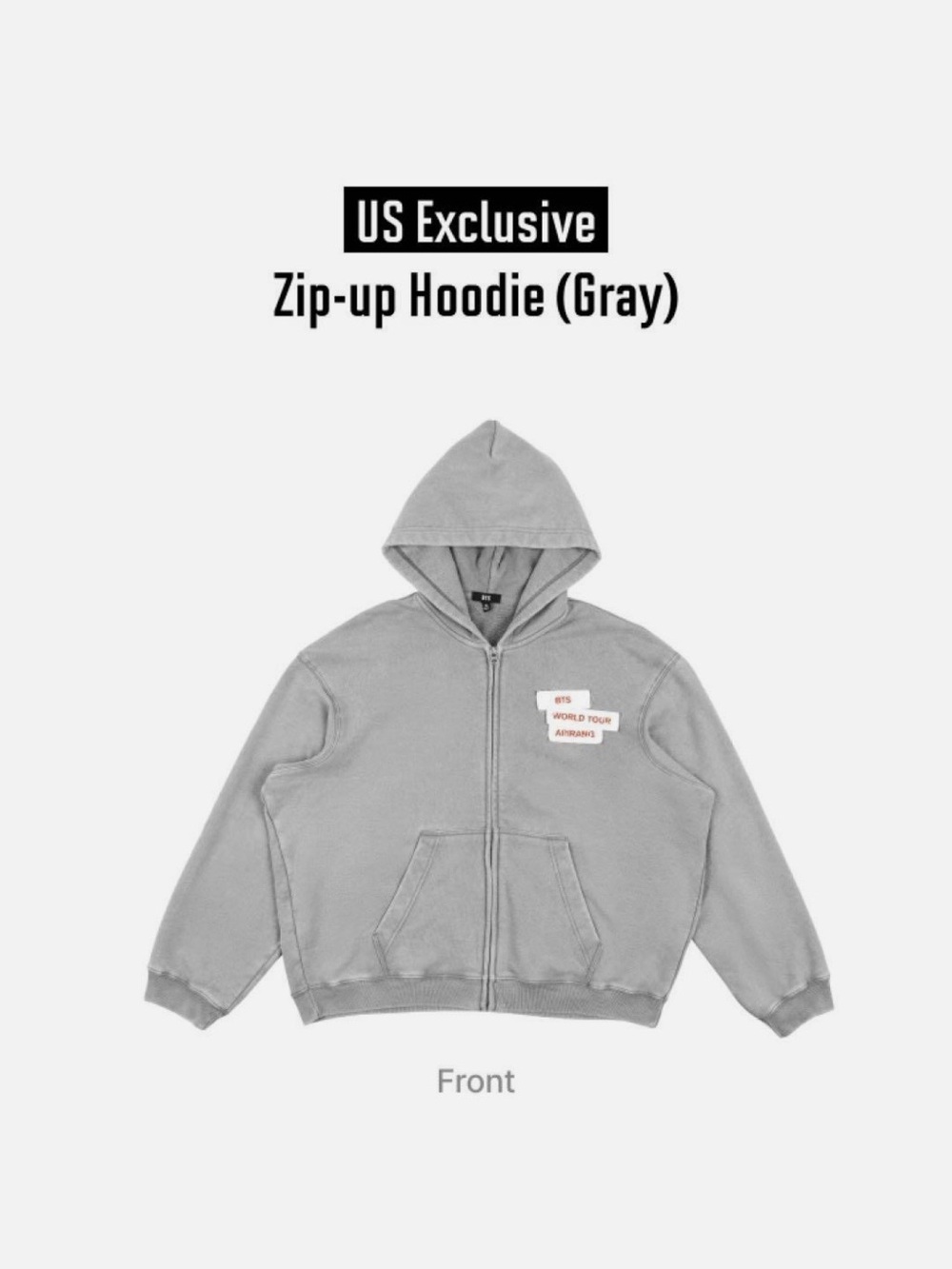 BTS Arirang World Tour Zip Up Hoodie Grey L
